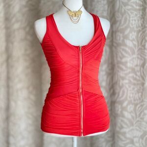 Vintage Y2K 2B Bebe Coral Zip Front Tank Top McBling Blokette Streetwear Size XS